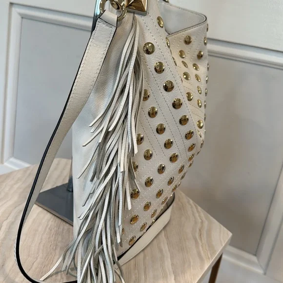 Rebecca Minkoff Bag Darren Leather Studded Fringe Satchel - Picture 6 of 17